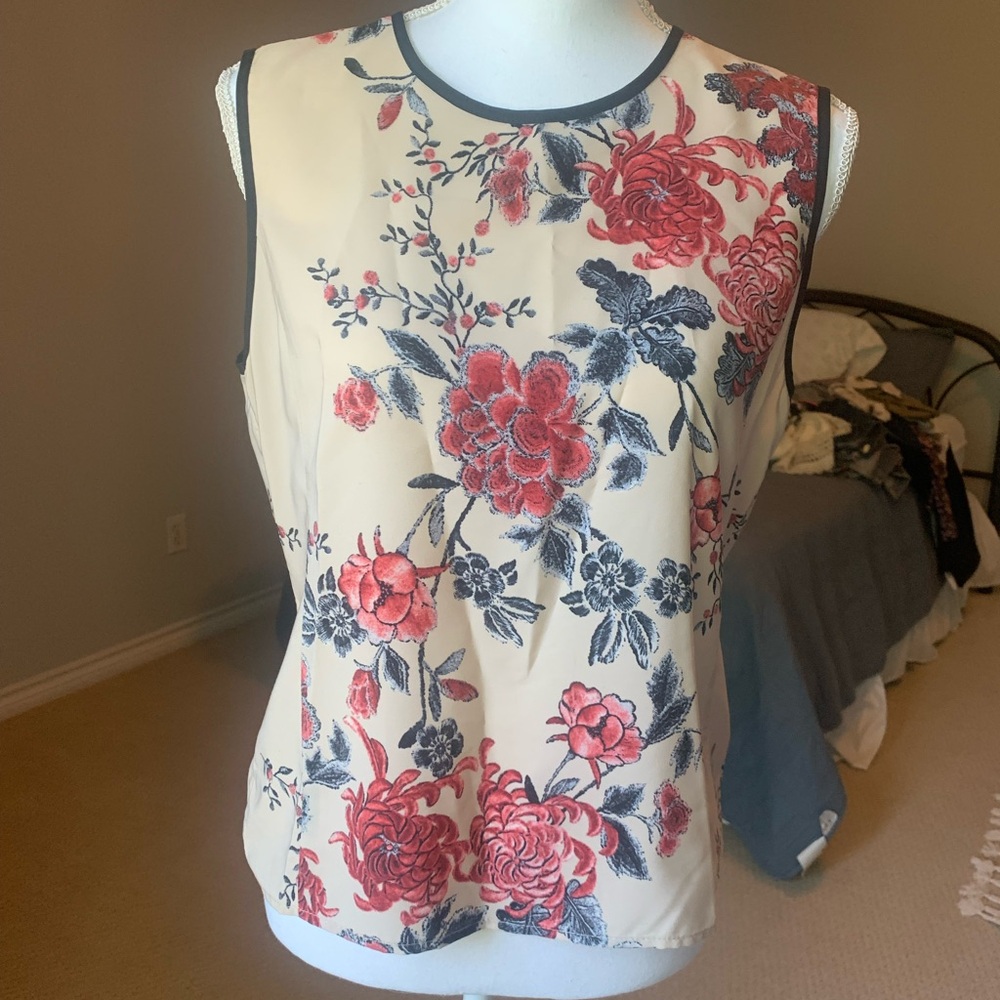 Wayf Cream and Red Floral Tank Top